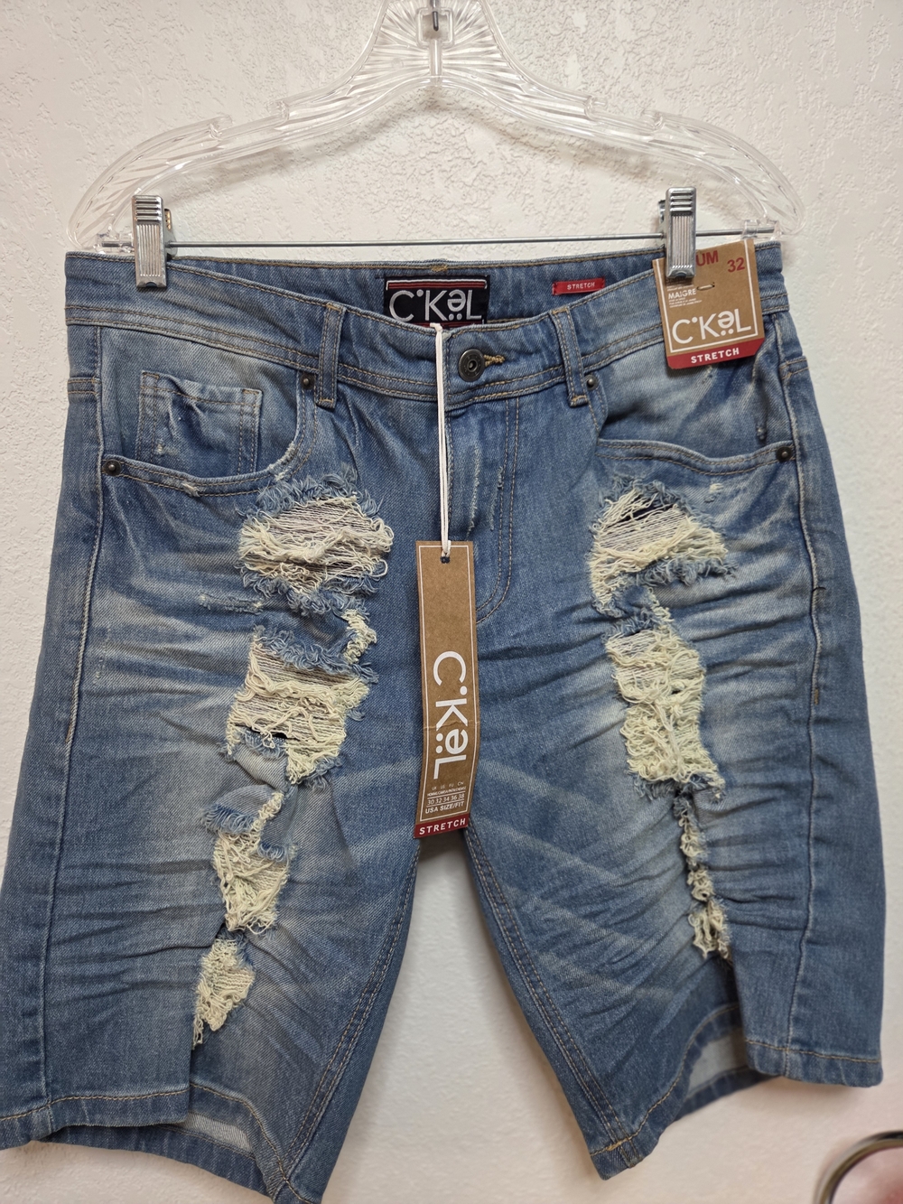 C'KAL Distressed Light Blue Denim Shorts